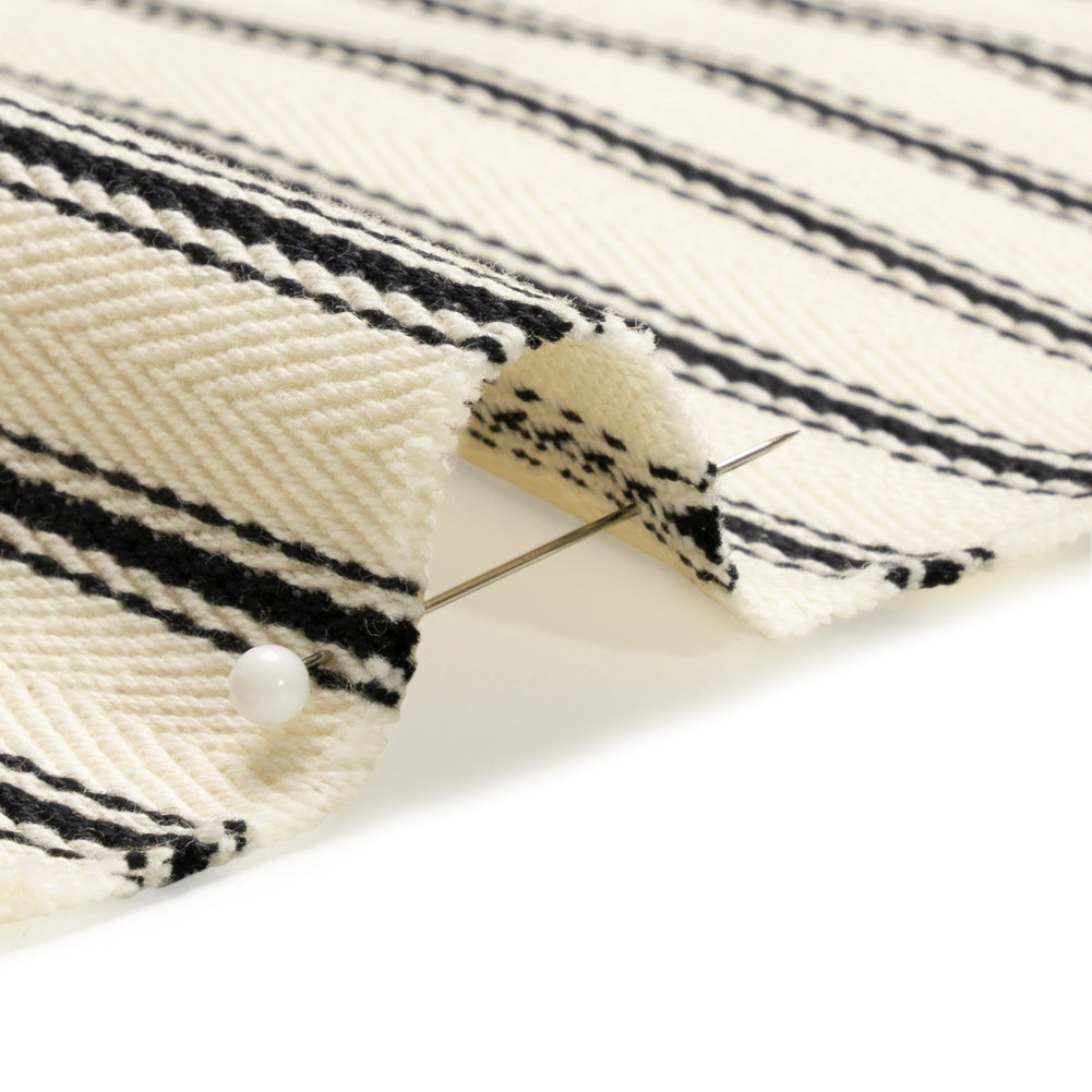 Black on White Ticking Stripes Cotton Herringbone Twill Detail