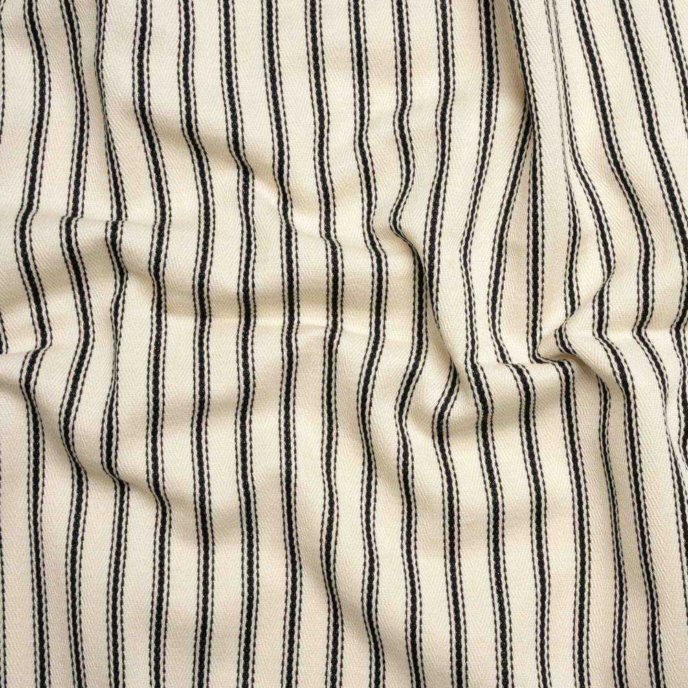 Black on White Ticking Stripes Cotton Herringbone Twill