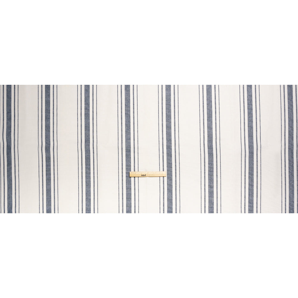 Navy on White Striped Basketweave Cotton Canvas Full