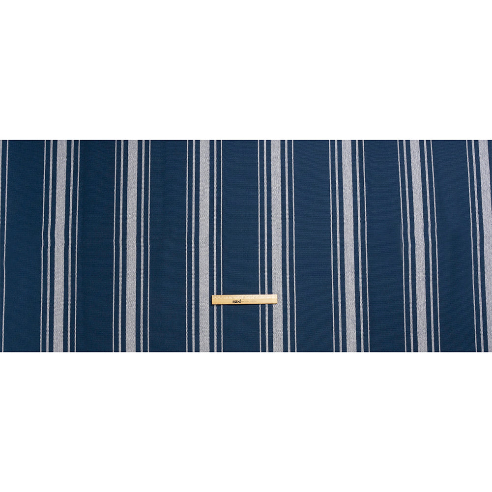 White on Navy Striped Basketweave Cotton Canvas Full