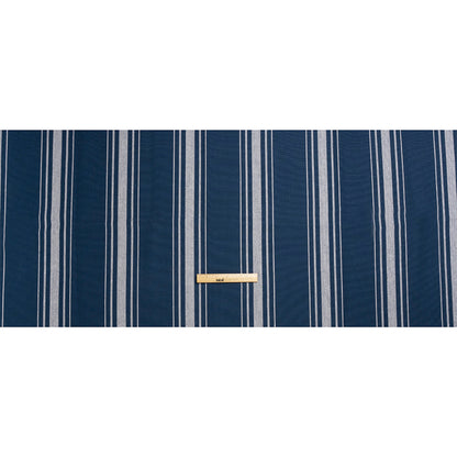 White on Navy Striped Basketweave Cotton Canvas Full