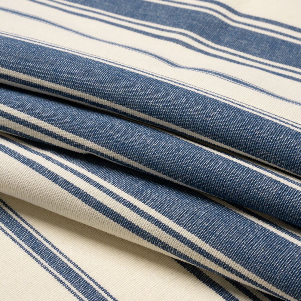 Navy and Cream Striped Cotton Woven Folded