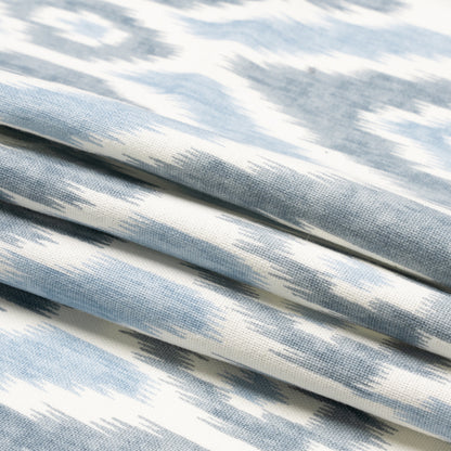 Sky Blue, Gray and White Ikat Geometry Cotton Canvas Folded