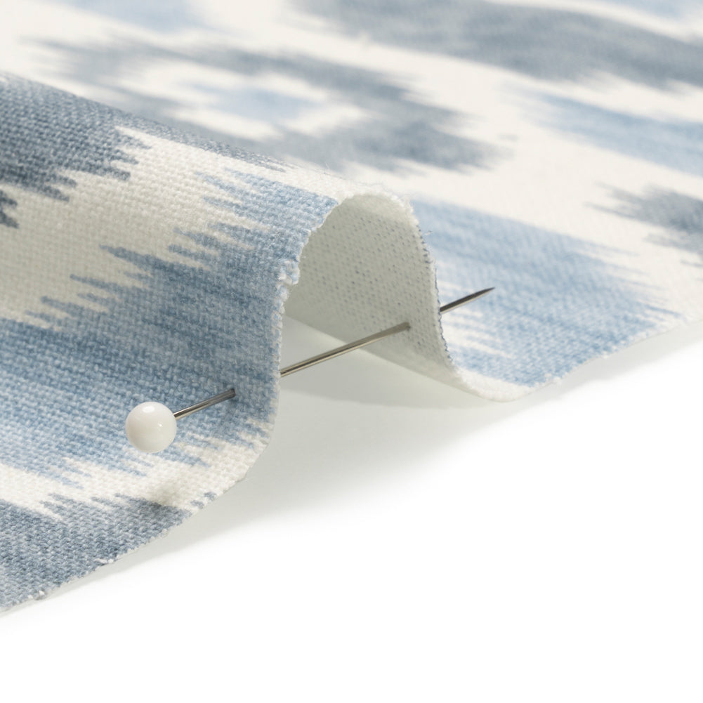 Sky Blue, Gray and White Ikat Geometry Cotton Canvas Detail
