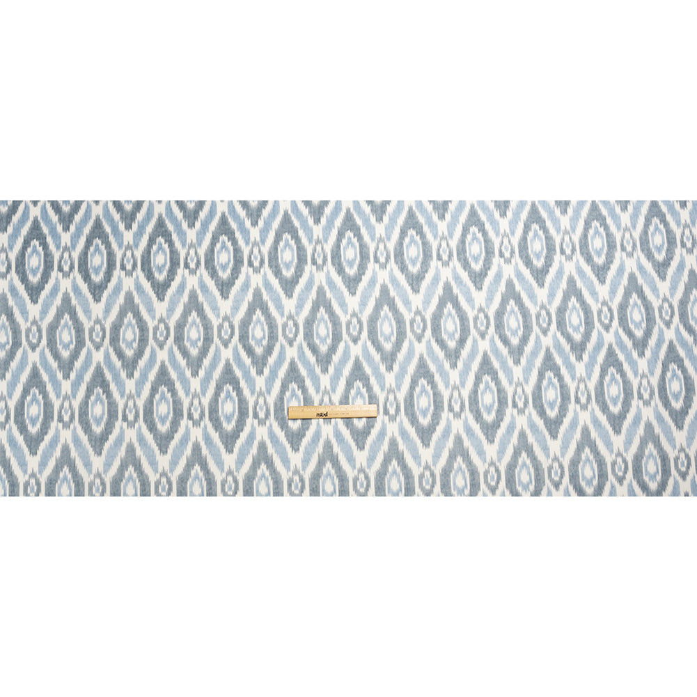 Sky Blue, Gray and White Ikat Geometry Cotton Canvas Full