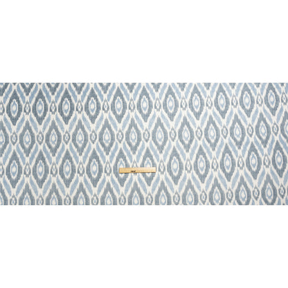 Sky Blue, Gray and White Ikat Geometry Cotton Canvas Full