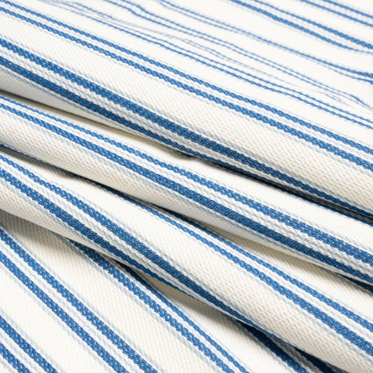 White, Summer Blue and Sky Blue Modern Ticking Stripes Cotton Twill Folded
