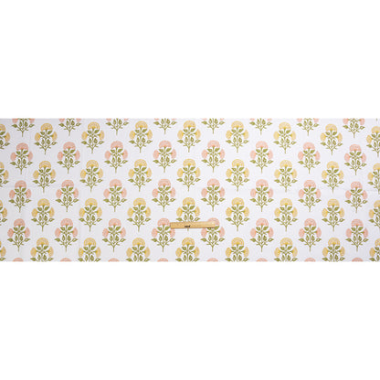 Coral, Yellow and Green Classic Floral Printed Cotton Canvas Full