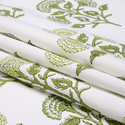 Green and White Classic Floral Printed Cotton Canvas Folded