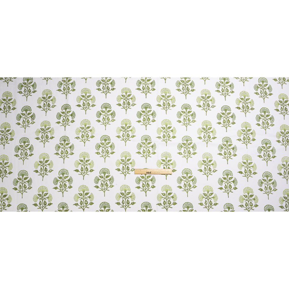 Green and White Classic Floral Printed Cotton Canvas Full
