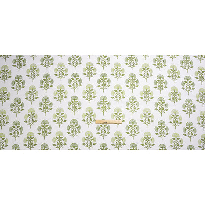 Green and White Classic Floral Printed Cotton Canvas Full