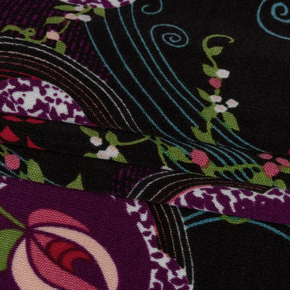 Black, Purple and Turquoise Roses and Flowing Vines Silk Jersey Full