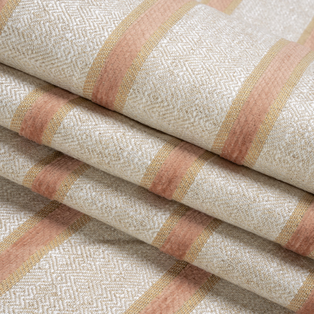 Crypton Blush Chenille Striped Birdseye Upholstery Twill Folded