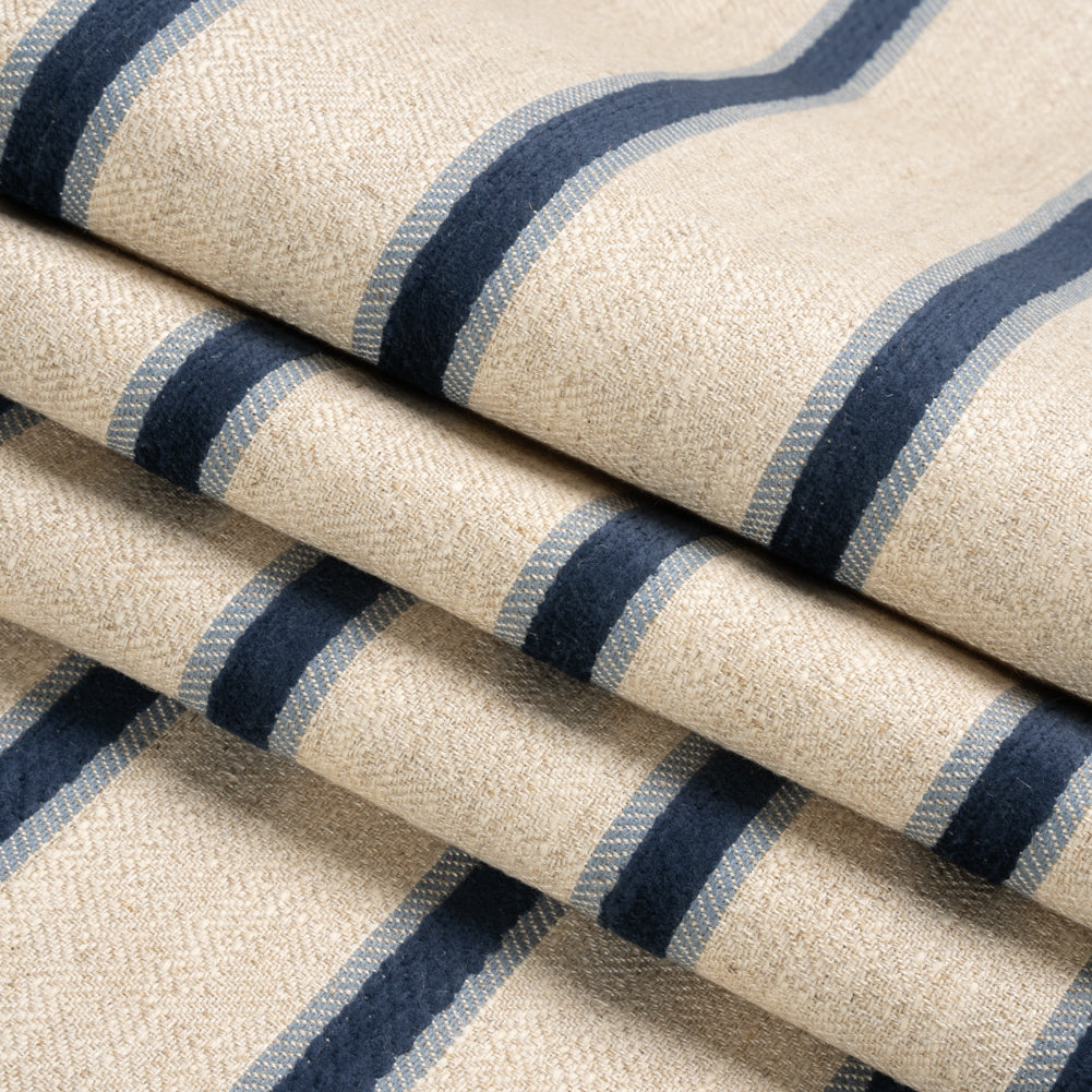 Crypton Midnight Chenille Striped Birdseye Upholstery Twill Folded
