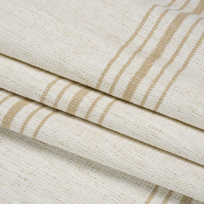 Crypton Sand on White Striped Stain Resistant Polyester and Linen Chenille Upholstery Woven Folded