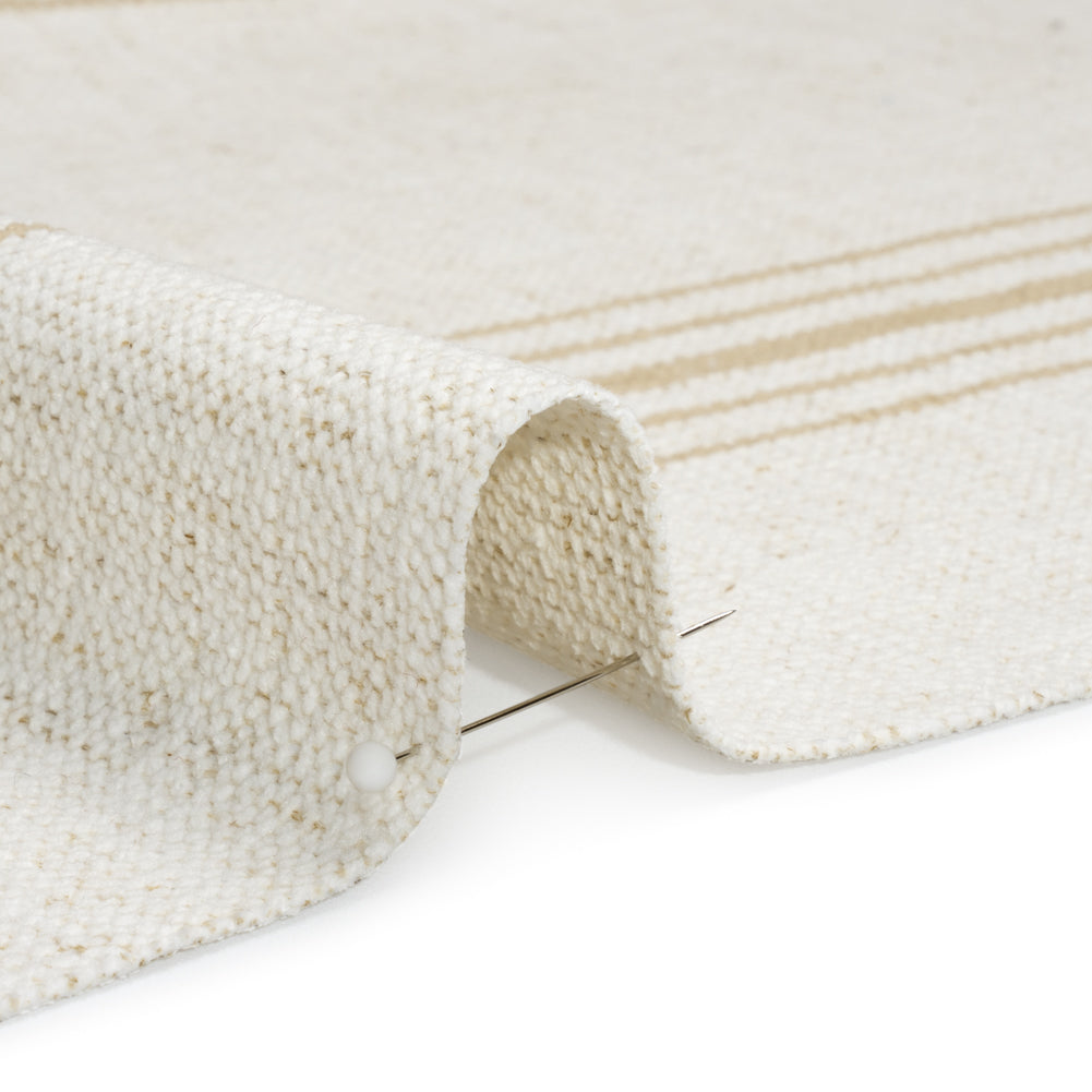 Crypton Sand on White Striped Stain Resistant Polyester and Linen Chenille Upholstery Woven Detail