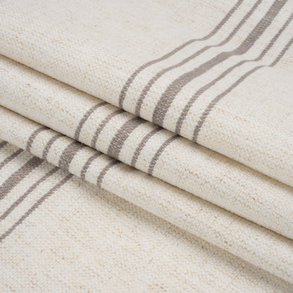 Crypton Stone on White Striped Stain Resistant Polyester and Linen Chenille Upholstery Woven Folded
