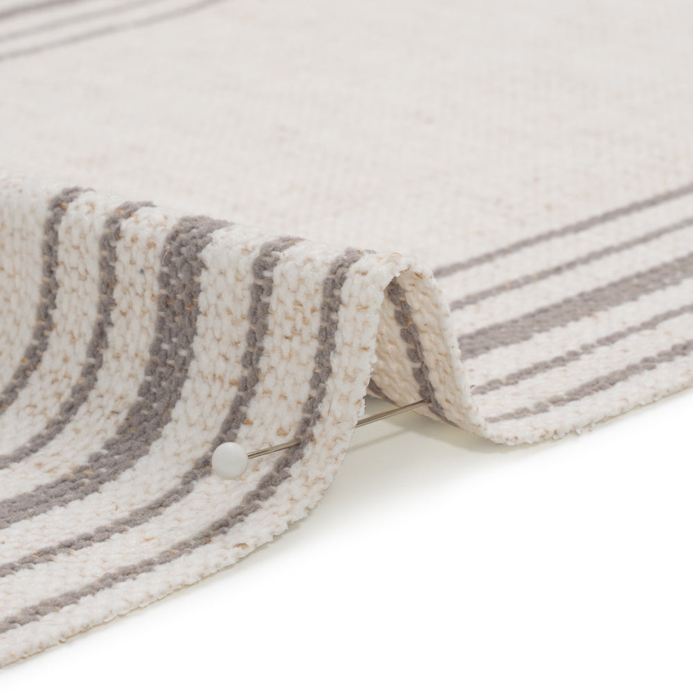 Crypton Stone on White Striped Stain Resistant Polyester and Linen Chenille Upholstery Woven Detail