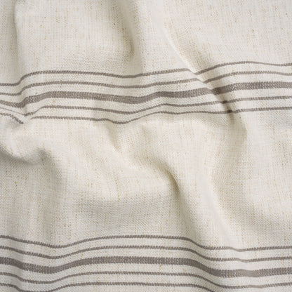 Crypton Stone on White Striped Stain Resistant Polyester and Linen Chenille Upholstery Woven