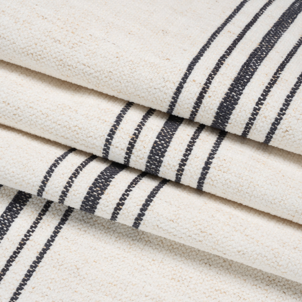 Crypton Charcoal on White Striped Stain Resistant Polyester and Linen Chenille Upholstery Woven Folded