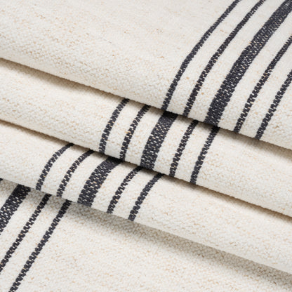 Crypton Charcoal on White Striped Stain Resistant Polyester and Linen Chenille Upholstery Woven Folded
