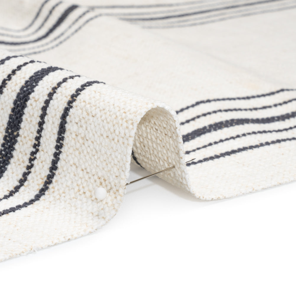 Crypton Charcoal on White Striped Stain Resistant Polyester and Linen Chenille Upholstery Woven Detail