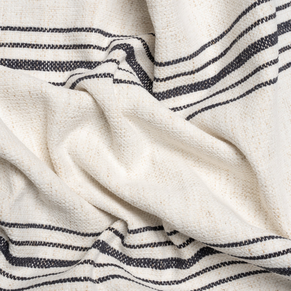 Crypton Charcoal on White Striped Stain Resistant Polyester and Linen Chenille Upholstery Woven