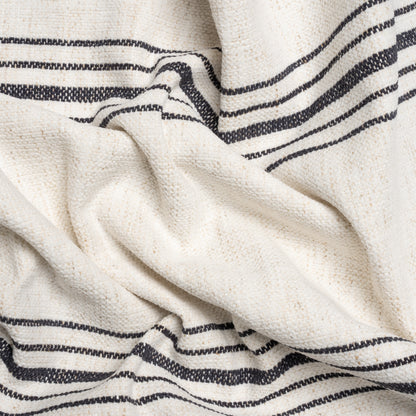 Crypton Charcoal on White Striped Stain Resistant Polyester and Linen Chenille Upholstery Woven