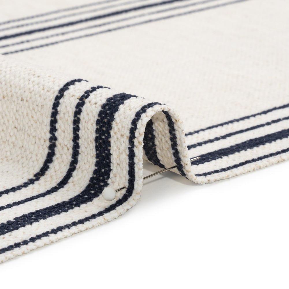 Crypton Indigo on White Striped Stain Resistant Polyester and Linen Chenille Upholstery Woven Detail