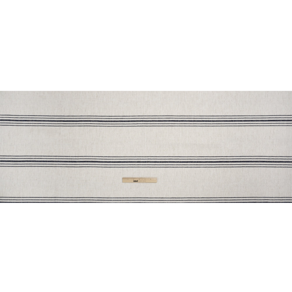 Crypton Indigo on White Striped Stain Resistant Polyester and Linen Chenille Upholstery Woven Full