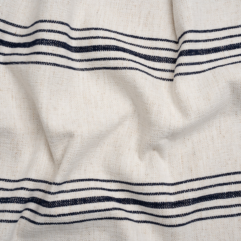 Crypton Indigo on White Striped Stain Resistant Polyester and Linen Chenille Upholstery Woven