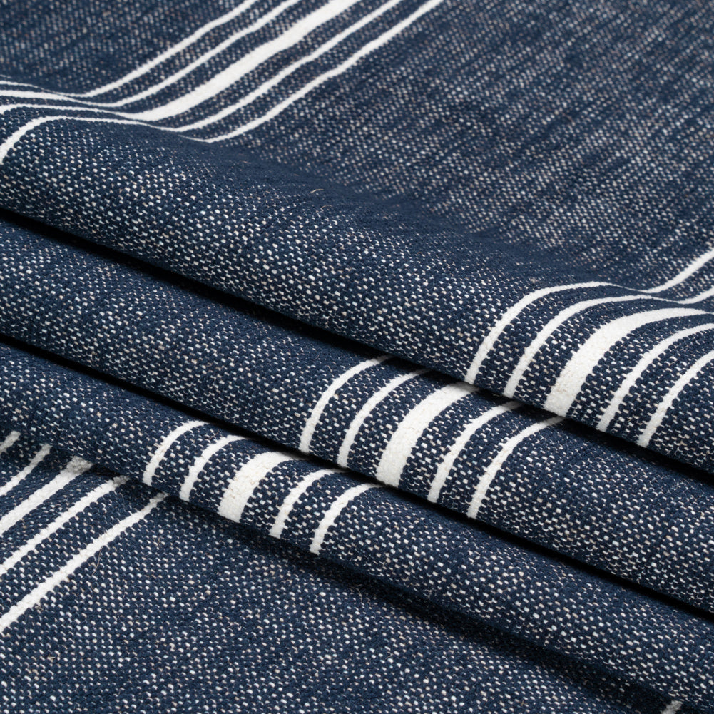Crypton Indigo Striped Stain Resistant Polyester and Linen Chenille Upholstery Woven Folded