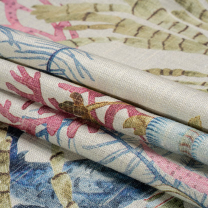 Flax, Pink and Blue Reef Exploration Slubbed Cotton Woven Folded