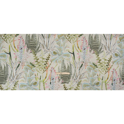 Green, Pastel Pink and Sky Blue Water Plants Slubbed Cotton Woven Full