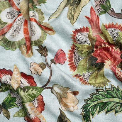 Mist, Pink and Green Blooming Trees Slubbed Cotton Woven