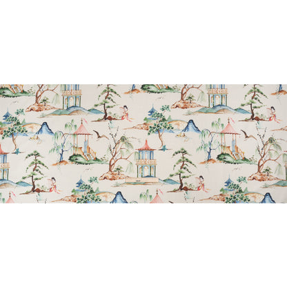 Blue, Green and Flax Japanese Gardens Slubbed Cotton Woven Full