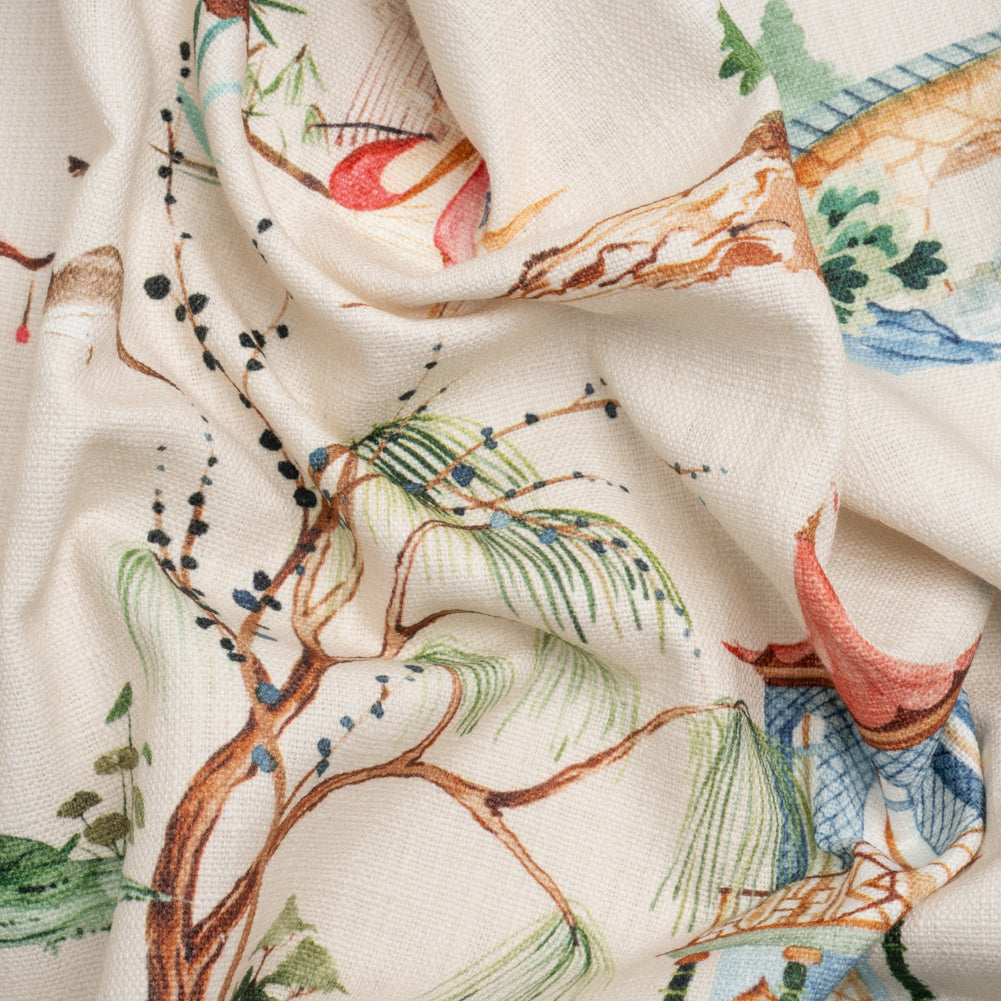 Blue, Green and Flax Japanese Gardens Slubbed Cotton Woven