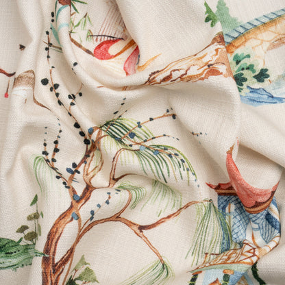 Blue, Green and Flax Japanese Gardens Slubbed Cotton Woven