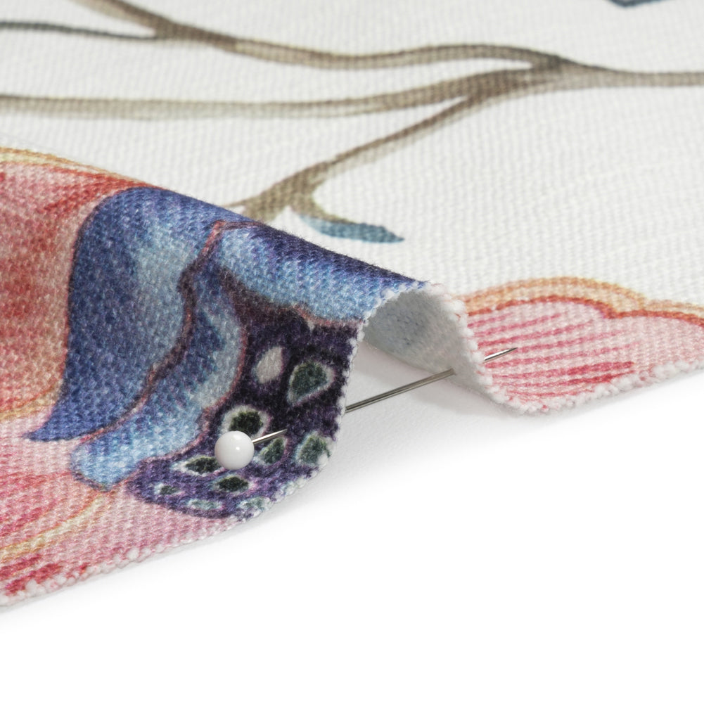 Berry, White and Teal Floral Slubbed Cotton Woven Detail