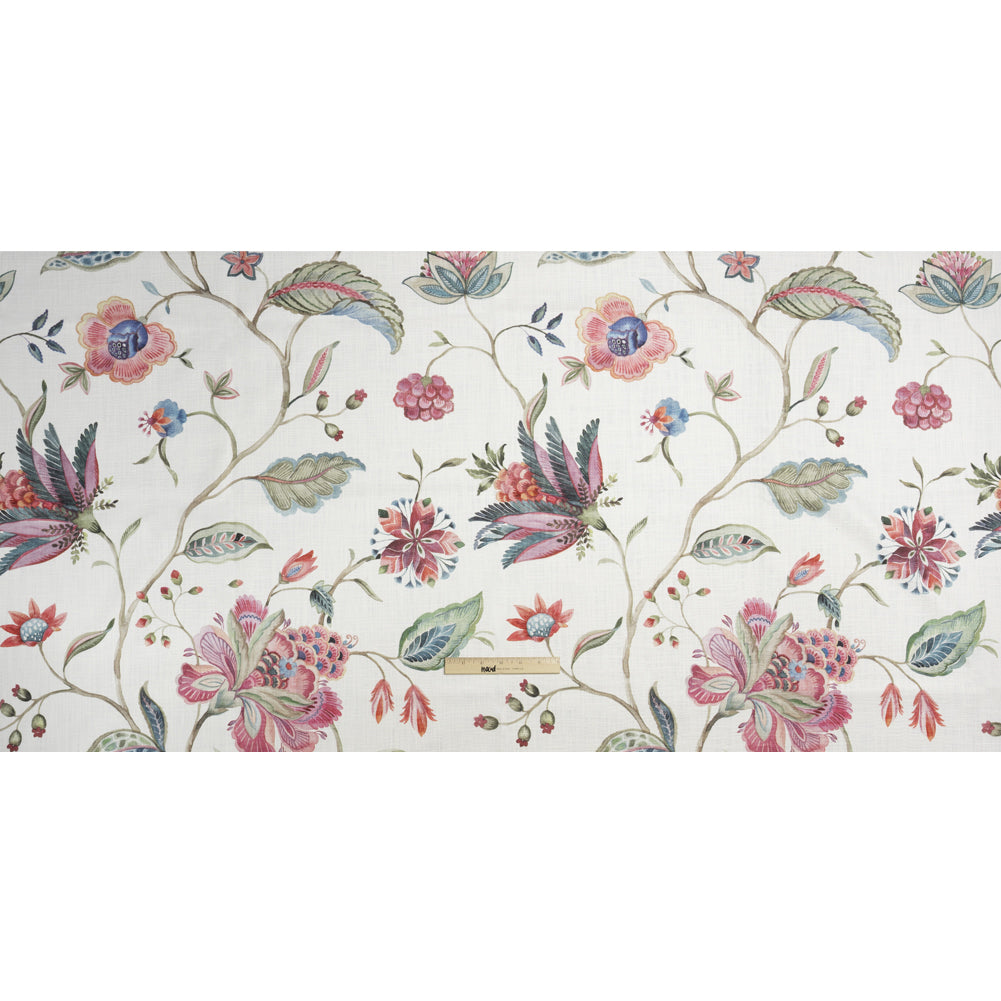 Berry, White and Teal Floral Slubbed Cotton Woven Full
