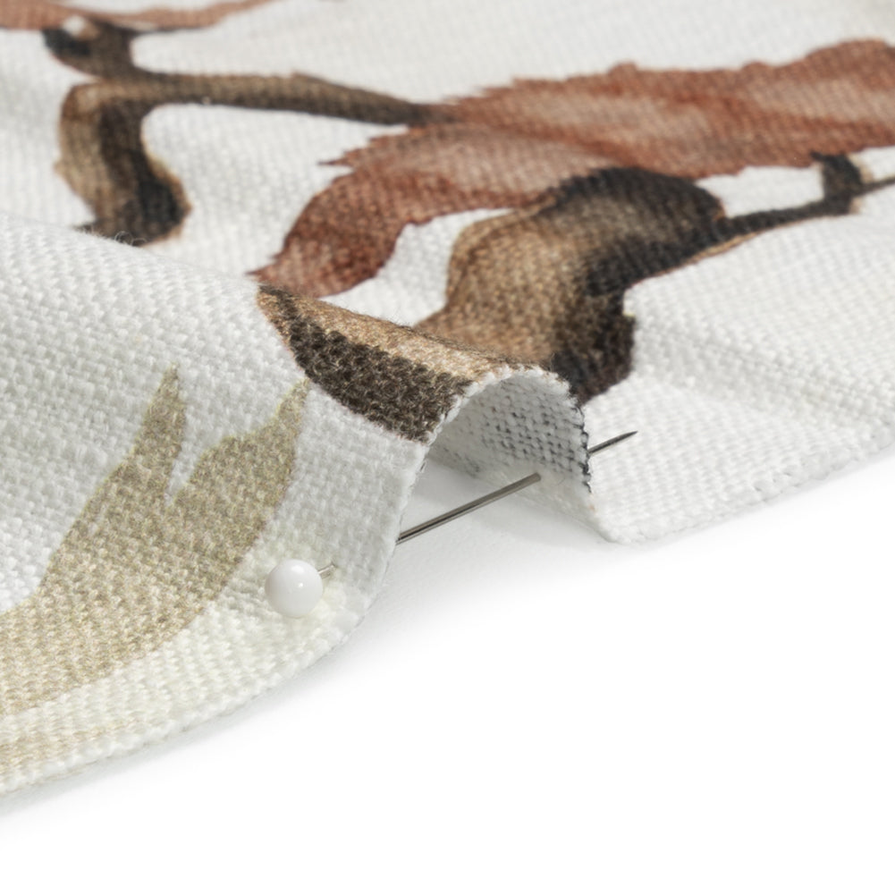 Gray, Rust and Green Pagodas and Mountains Slubbed Cotton Woven Detail