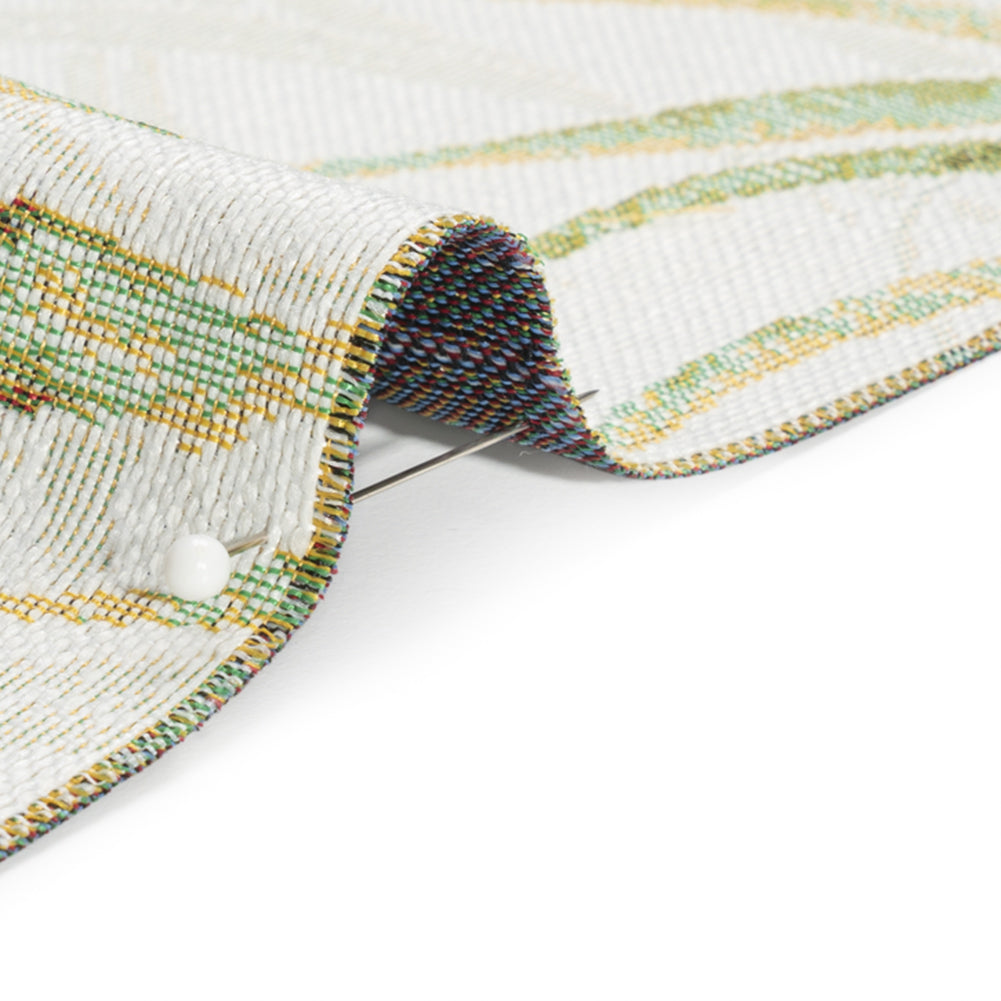 Ivory and Green Palm Fronds Polyester Jacquard Detail