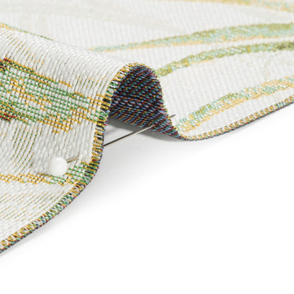 Ivory and Green Palm Fronds Polyester Jacquard Detail