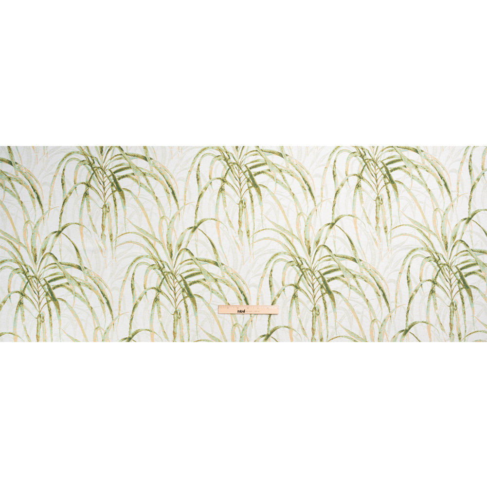 Ivory and Green Palm Fronds Polyester Jacquard Full