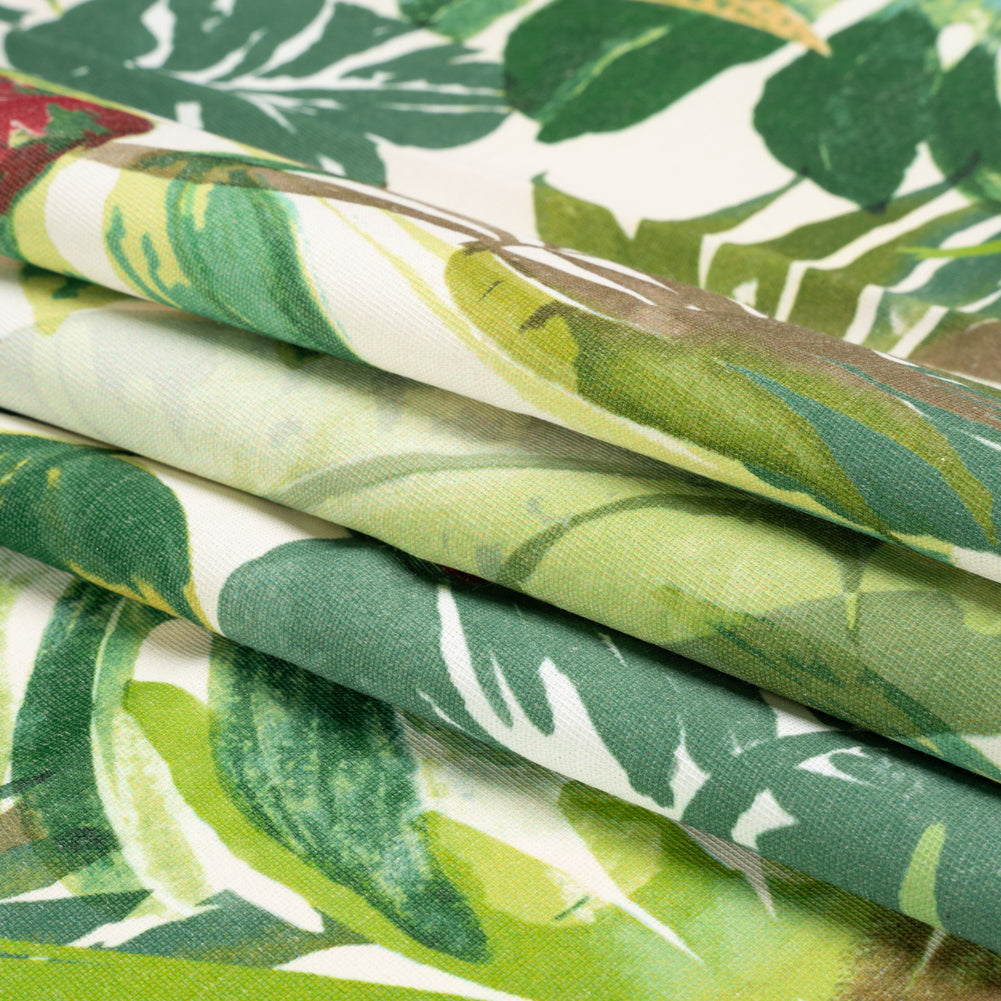 Green and Cream Tropical Leaves Printed Polyester Canvas Folded