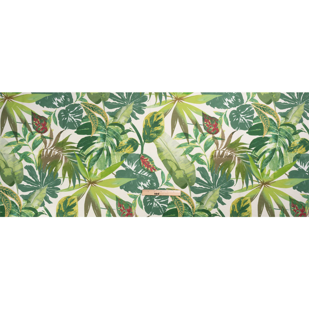 Green and Cream Tropical Leaves Printed Polyester Canvas Full
