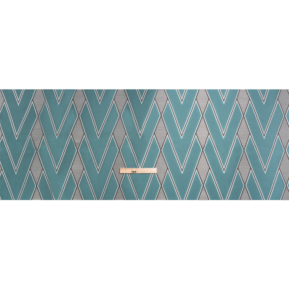 Teal, Charcoal and Gray Deco Diamonds Polyester Jacquard Full