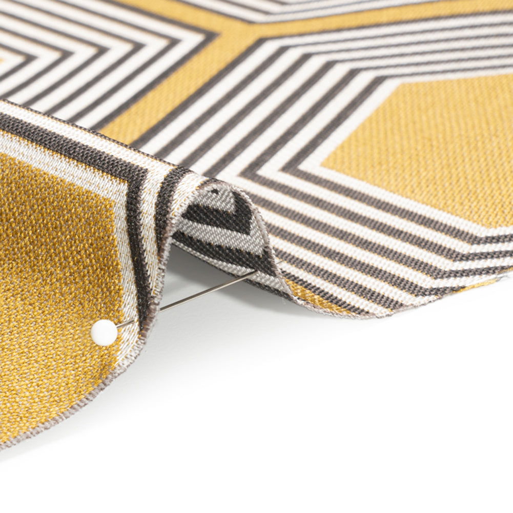 Gold, Charcoal and Gray Reverberating Hexagons Polyester Jacquard Detail