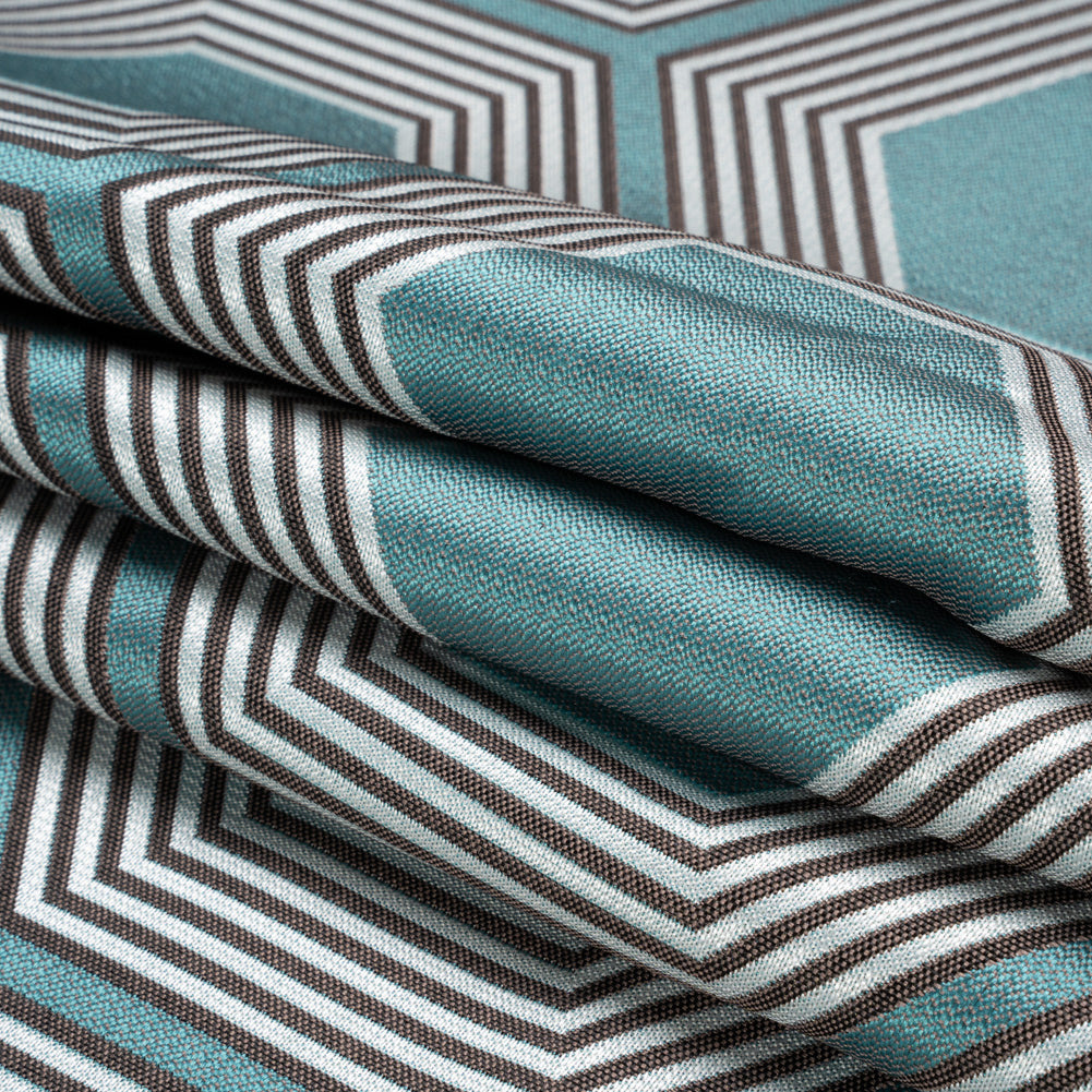 Teal, Charcoal and Gray Reverberating Hexagons Polyester Jacquard Folded