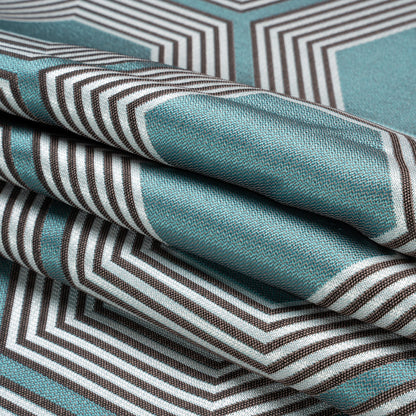 Teal, Charcoal and Gray Reverberating Hexagons Polyester Jacquard Folded